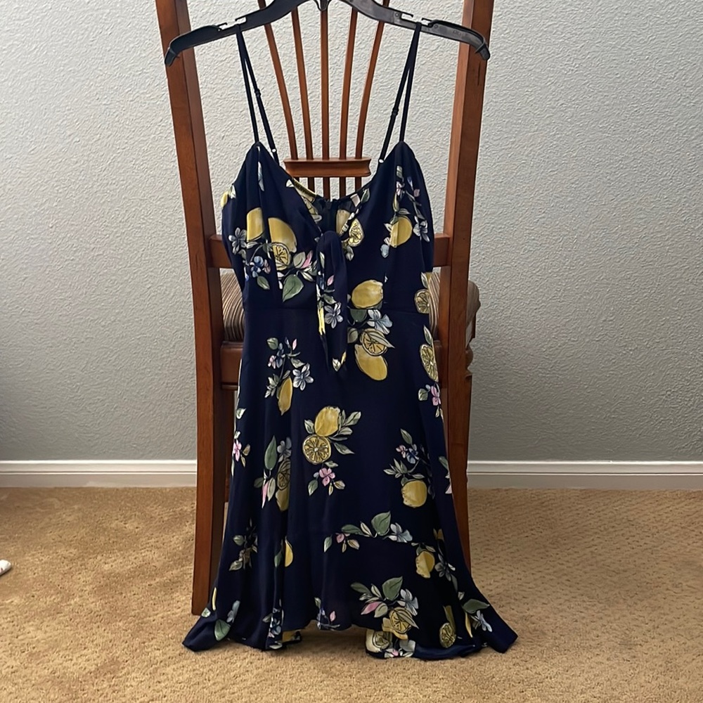 Sage Brand Navy Blue Dress with Lemon Print
